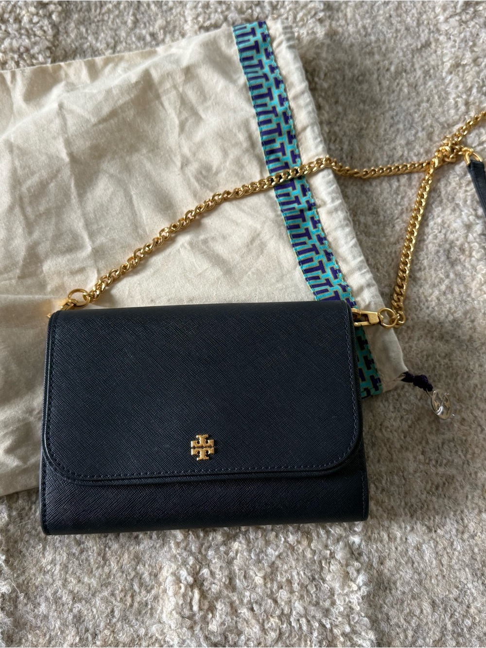 Tory Burch Navy Saffiano Leather Chain Crossbody